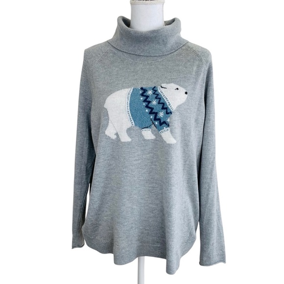 J. Jill Polar Bear Cowl Neck Sweater Gray Size Medium - Picture 5 of 15